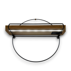 Mensola Tonda in metallo e Piano in Legno con Luce Led - 35x11x40 cm