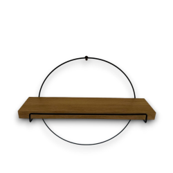Mensola Tonda in metallo e Piano in Legno con Luce Led - 35x11x40 cm