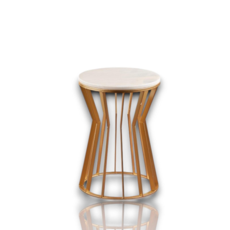 Tavolino in Marmo Bianco con Supporto in Ferro Oro  - 42x60 cm
