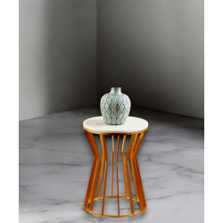 Tavolino in Marmo Bianco con Supporto in Ferro Oro  - 42x60 cm