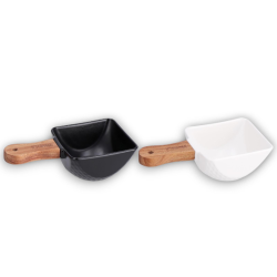 Set 2 Ciotole in Ceramica con Manico in Legno -  Nero e Bianca - 37x7x
