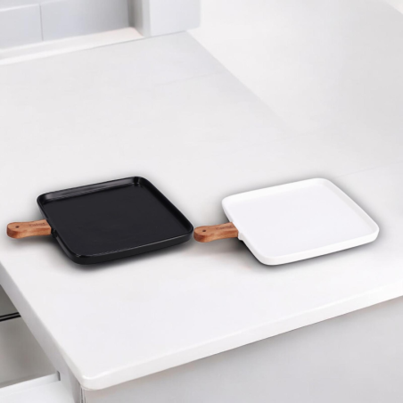 Set 2 Ciotole in Ceramica con Manico in Legno -  Nero e Bianca - 34x25
