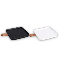 Set 2 Ciotole in Ceramica con Manico in Legno -  Nero e Bianca - 34x25