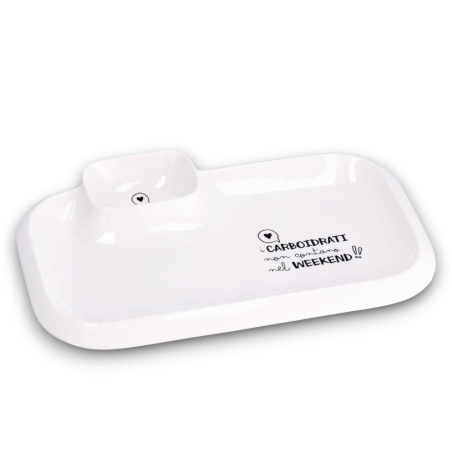 Vassoio in Ceramica Bianca con Porta Salse - 36x24x4 cm