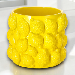 Vaso in Ceramica Giallo - Decorazione Limoni - 20x17 cm