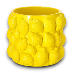 Vaso in Ceramica Giallo - Decorazione Limoni - 20x17 cm