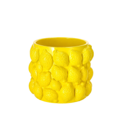 Vaso in Ceramica Giallo - Decorazione Limoni - 20x17 cm