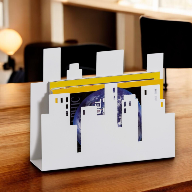 Porta Riviste di Design in Metallo – Stile Skyline Città – Organizer M