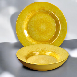 Star - Set di 12 Piatti in Melamina Giallo - 6 Piatti Piani e 6 Piatti