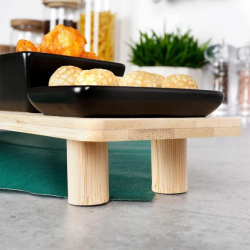 Set di 6 Ciotole in Porcellana con Vassoio in Bamboo - 50x8.5 cm