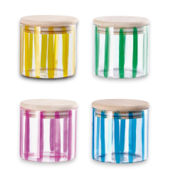Star - Set 4 Barattoli in Vetro Colorato con Coperchio in Bamboo - Ø 9