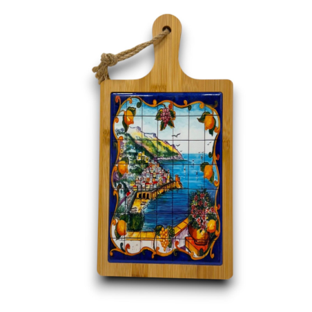 Set 6 Taglieri in Legno e Ceramica - Decorazione con Paesaggio - 30x15