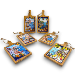 Set 6 Taglieri in Legno e Ceramica - Decorazione con Paesaggio - 30x15