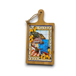 Set 6 Taglieri in Legno e Ceramica - Decorazione con Paesaggio - 30x15