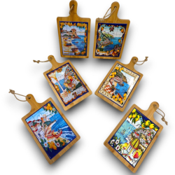 Set 6 Taglieri in Legno e Ceramica - Decorazione con Paesaggio - 30x15