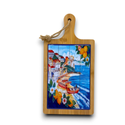 Set 6 Taglieri in Legno e Ceramica - Decorazione con Paesaggio - 30x15