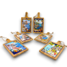 Set 6 Taglieri in Legno e Ceramica - Decorazione con Paesaggio - 30x15