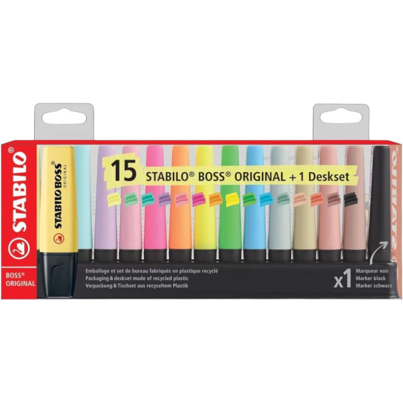 STABILO BOSS ORIGINAL - Set da Scrivania 15 Evidenziatori - 5 Fluo + 5