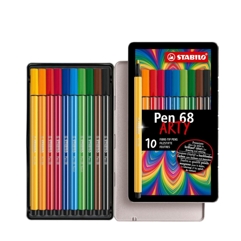 Stabilo Pen 68 - 10 Pennarelli in Scatola di Metallo - Colori Assortit