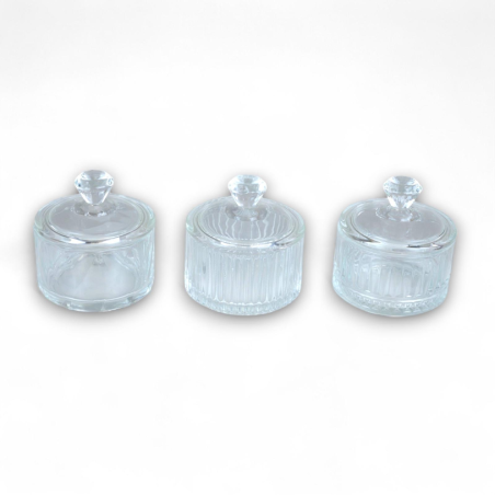 6 Scatoline in Vetro Con Coperchio - 6x7 cm - 3 Modelli Diversi - 90 M
