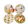 6 Piatti in Melamina Per Pizza - Decorazione Assortita - Diamentro 33 