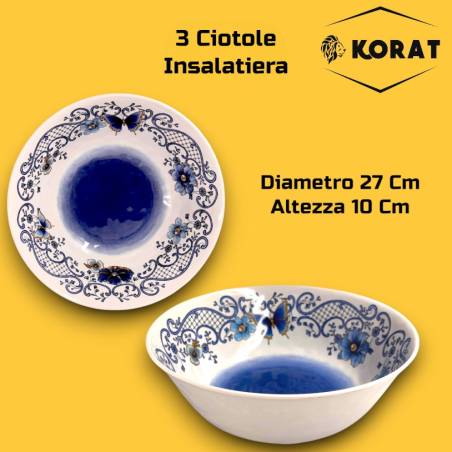 Set Tavola Melamina - 15 Pezzi - 6 Piatti Piani, 6 Fondi, 3 Insalatier
