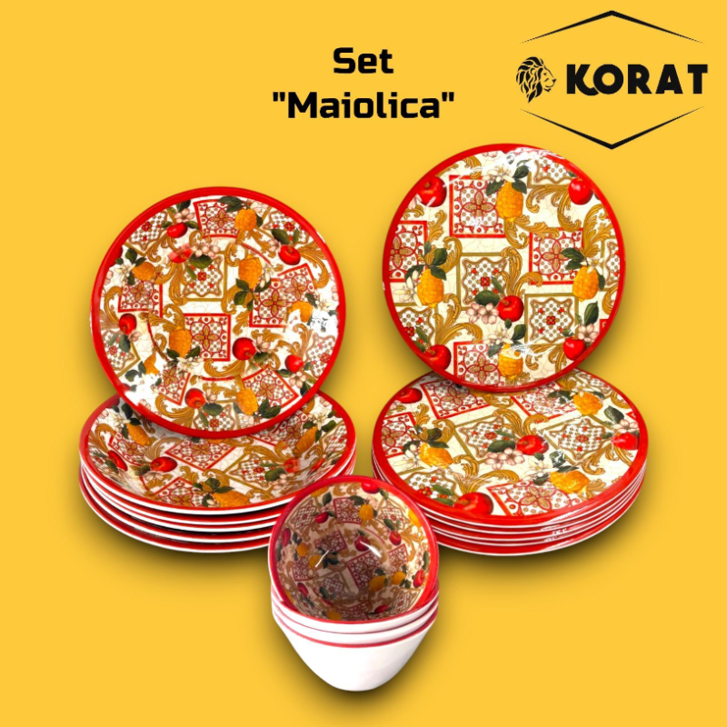 Set Tavola Melamina - 16 Pezzi - 6 Piatti Piani, 6 Fondi, 4 Ciotoline 
