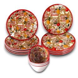 Set Tavola Melamina - 16 Pezzi - 6 Piatti Piani, 6 Fondi, 4 Ciotoline 
