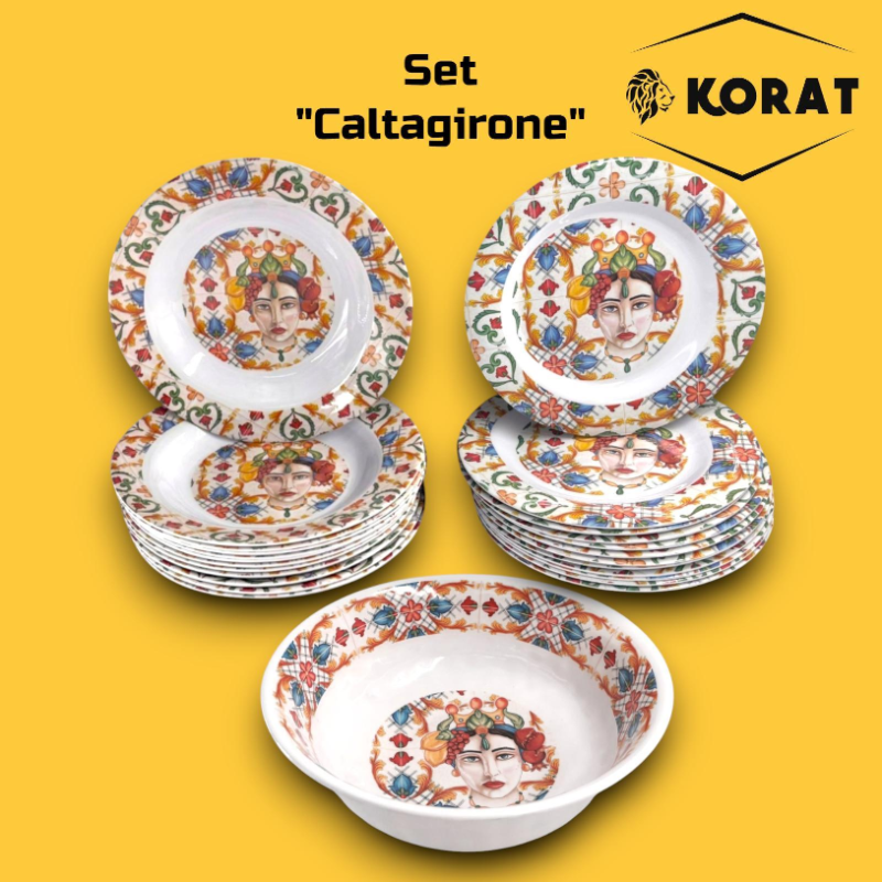 Set Tavola Melamina - 25 Pezzi - 12 Piatti Piani, 12 Fondi, 1 Insalati