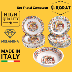 Set Tavola Melamina - 25 Pezzi - 12 Piatti Piani, 12 Fondi, 1 Insalati