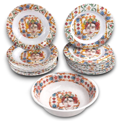 Set Tavola Melamina - 25 Pezzi - 12 Piatti Piani, 12 Fondi, 1 Insalati