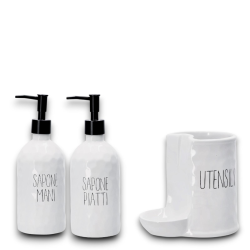 Star - Set 2 Dispenser Sapone e Porta Utensili - Ceramica Bianca  