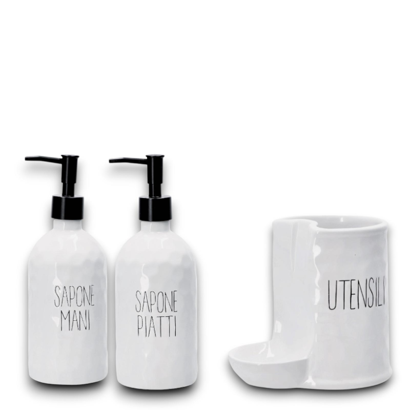 Star - Set 2 Dispenser Sapone e Porta Utensili - Ceramica Bianca  