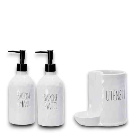 Star - Set 2 Dispenser Sapone e Porta Utensili - Ceramica Bianca  