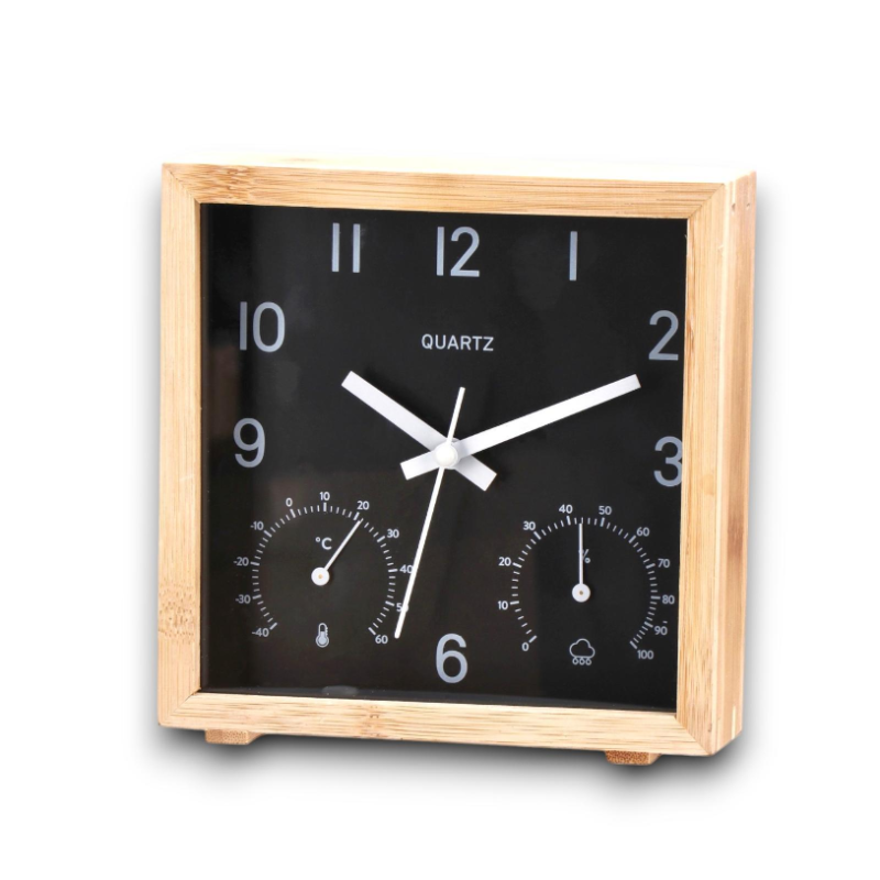 Star - Orologio da Tavolo con Cornice in Bambù - 16x5x18 cm - NERO