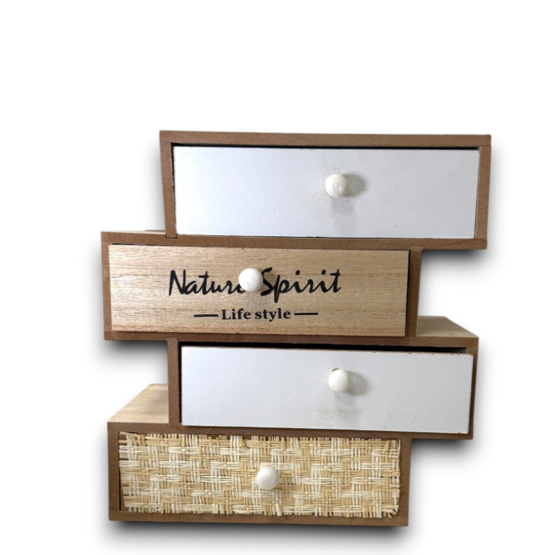 Mobiletto Cassettiera in Legno Naturale - 4 Cassettii - 23x10x22 cm