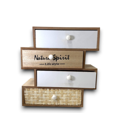 Mobiletto Cassettiera in Legno Naturale - 4 Cassettii - 23x10x22 cm