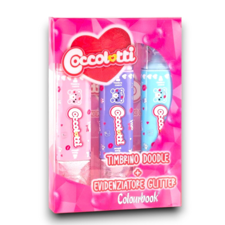 Colourbook Coccolotti - Set 3  Timbrini Doodle con Evidenziatori Glitt