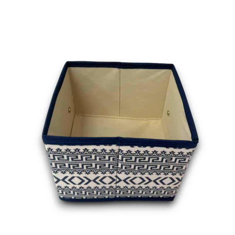 Scatola Organizer Armadio in Tessuto - Decoro Greco - 15x17x14 Cm