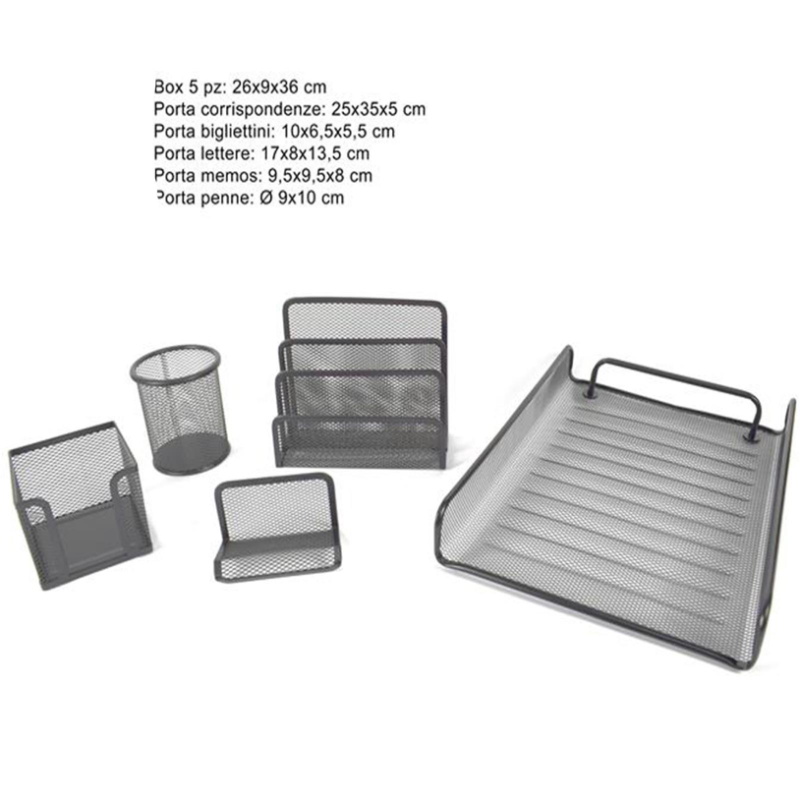 Set Ufficio in Metallo - 5 pz - Grigio 