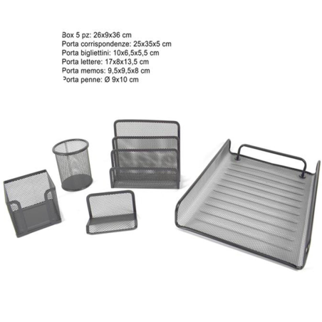 Set Ufficio in Metallo - 5 pz - Grigio 