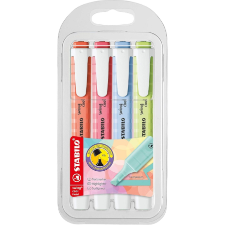 Stabilo - Astuccio 4 Evidenziatori Swing Cool Pastel - 1mm/4mm