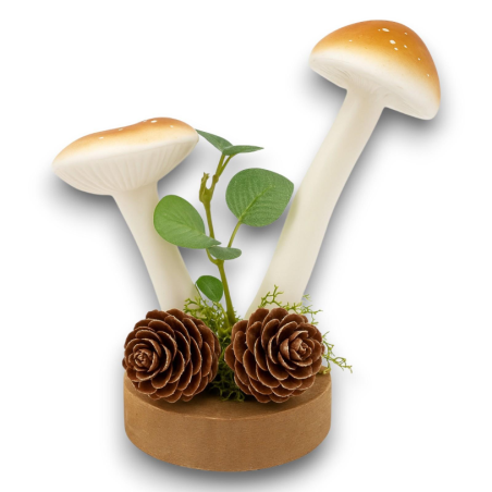 Set 6 Funghi con Base in Legno - 14 cm