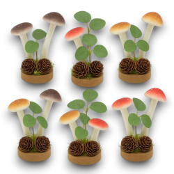 Set 6 Funghi con Base in Legno - 14 cm