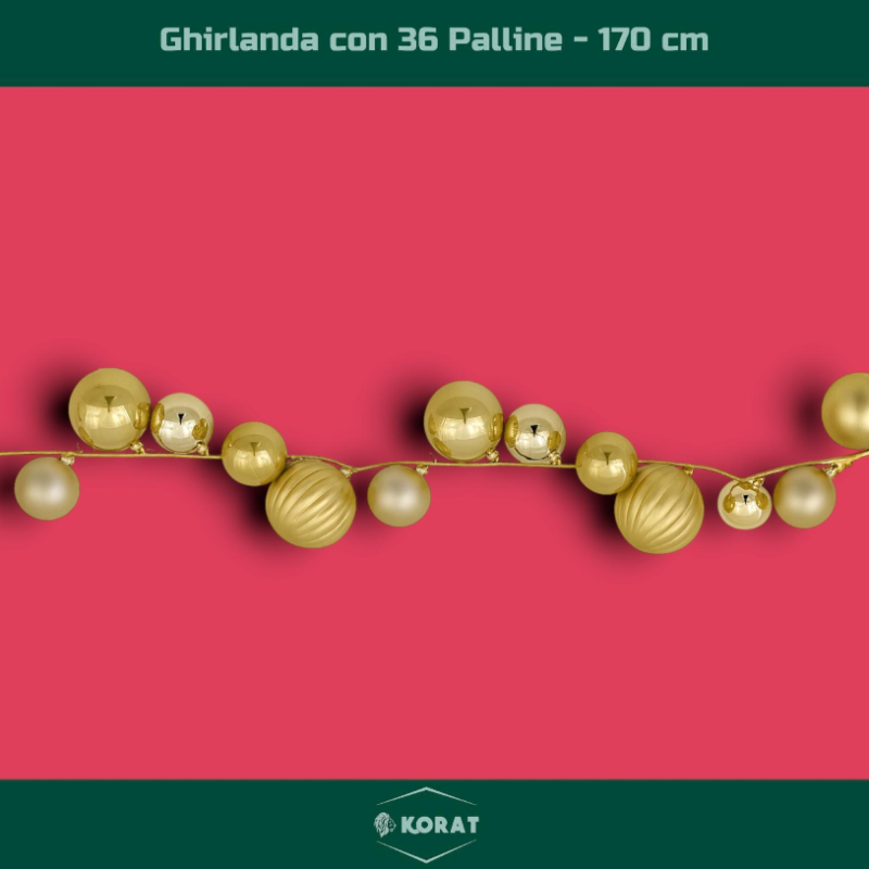 Ghirlanda 36 Palline  - 170 cm - Oro