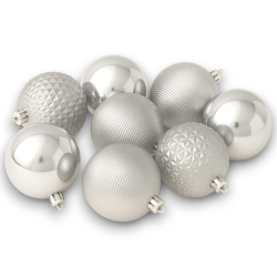 Set 12 Palline Assortite - 8 cm - Argento
