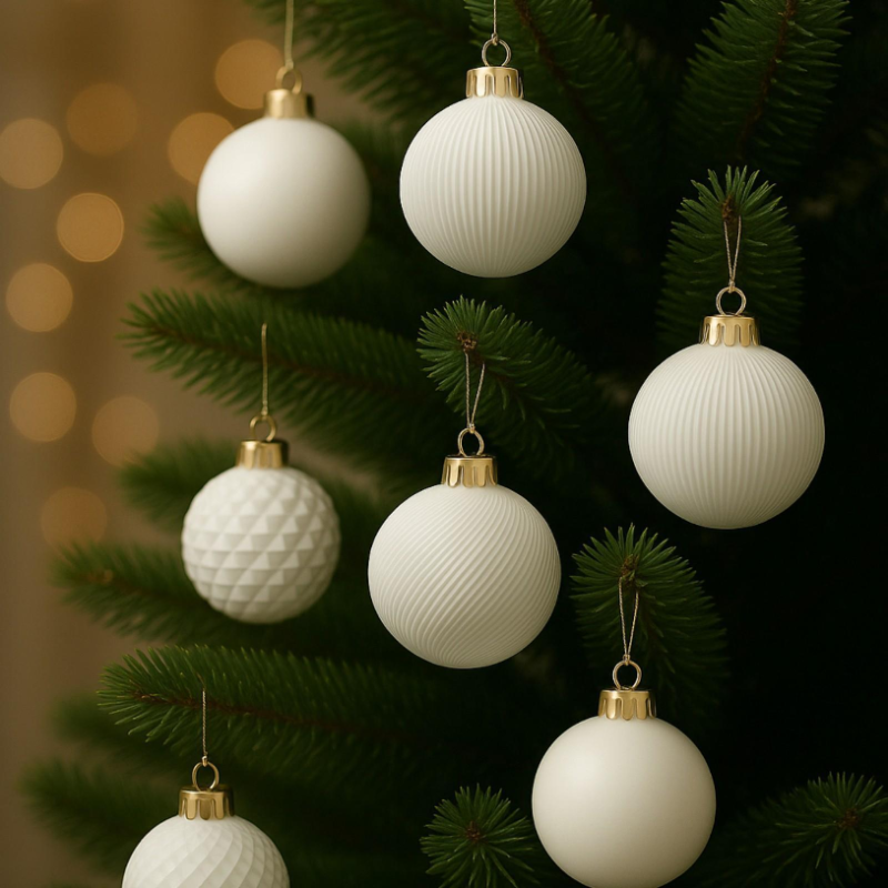 Set 12 Palline Assortite - 6 cm - Bianco