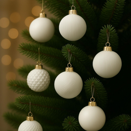 Set 12 Palline Assortite - 6 cm - Bianco