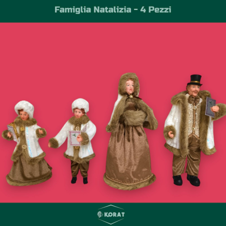 Famiglia Natalizia set da 4 Statuine con Abito Bianco/Marrone - 30/45 