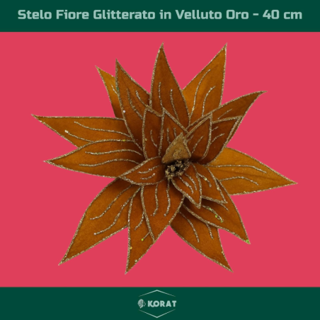 Set 6 Fiori in Velluto con Glitter Oro – Eleganza Natalizia in Arancio